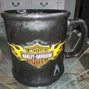 Vintage Harley Davidson 12oz Coffee Mug 2003 Black/Orange Cup 3D Flames